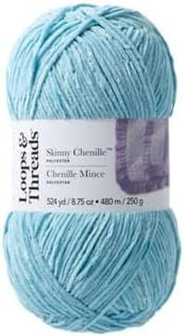 Skinny Chenille Yarn by Loops & Threads - Yarn for Knitting, Crochet, Weaving, and Arts & Crafts - White, Polyester, 8.75 oz in Saudi Arabia