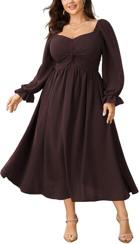 SCOMCHIC Women's Plus Size Wedding Guest Cocktail Dresses Fall Sweetheart Neckline Long Sleeve A Line Formal Maxi Dress in Saudi Arabia