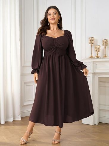 SCOMCHIC Women's Plus Size Wedding Guest Cocktail Dresses Fall Sweetheart Neckline Long Sleeve A Line Formal Maxi Dress in Saudi Arabia