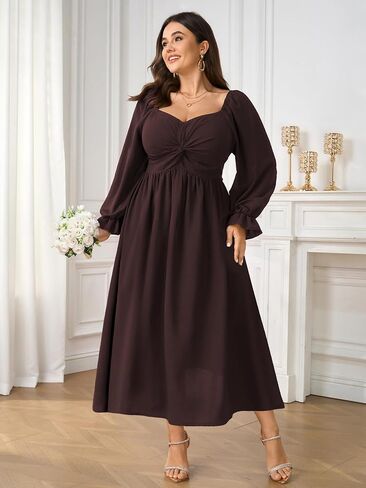 SCOMCHIC Women's Plus Size Wedding Guest Cocktail Dresses Fall Sweetheart Neckline Long Sleeve A Line Formal Maxi Dress in Saudi Arabia