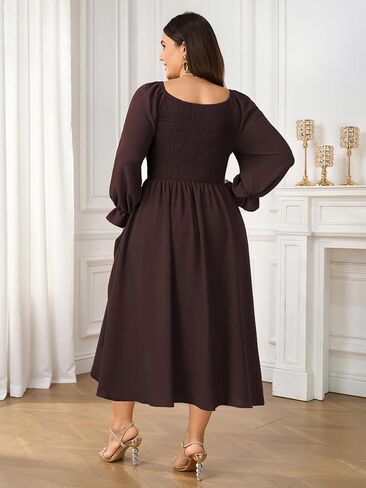 SCOMCHIC Women's Plus Size Wedding Guest Cocktail Dresses Fall Sweetheart Neckline Long Sleeve A Line Formal Maxi Dress in Saudi Arabia