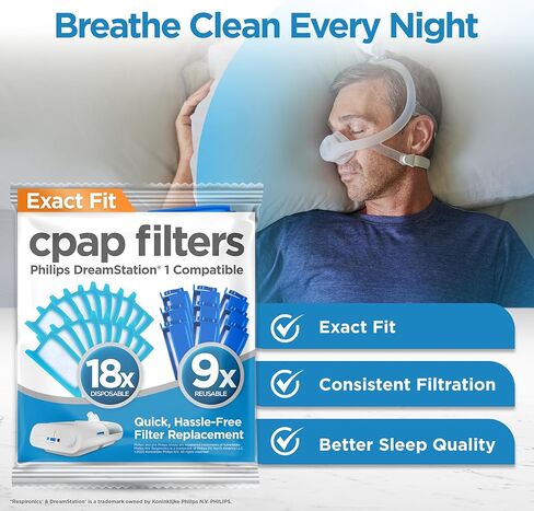 مرشحات CPAP من resplabs متوافقة مع جهاز DreamStation 1 من Philips Respironics. 6 للاستعمال مرة واحدة، 3 قابلة لإعادة الاستخدام (عبوة من 9 قطع) in Kuwait