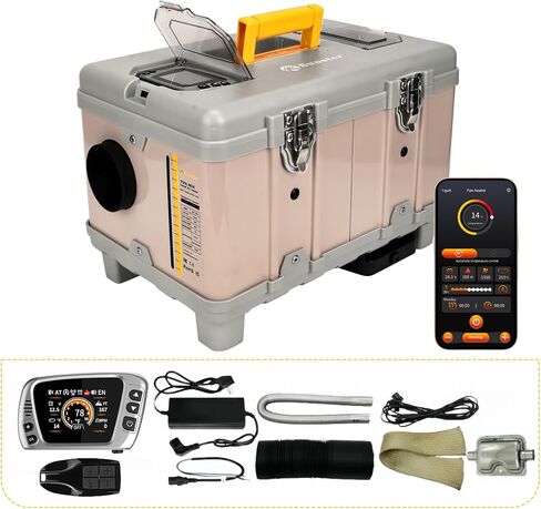 8KW سخان الديزل المحمول AC 110-240V/DC 12V 24V ، 2025 ترقية أدوات صندوق الديزل مع تطبيق Bluetooth وشاشة LCD ، وضع التهوية لشاحنات RV Truck Carage Garage in Kuwait