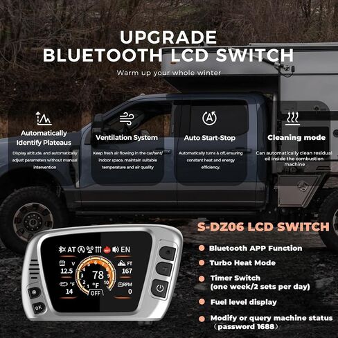 8KW سخان الديزل المحمول AC 110-240V/DC 12V 24V ، 2025 ترقية أدوات صندوق الديزل مع تطبيق Bluetooth وشاشة LCD ، وضع التهوية لشاحنات RV Truck Carage Garage in Kuwait