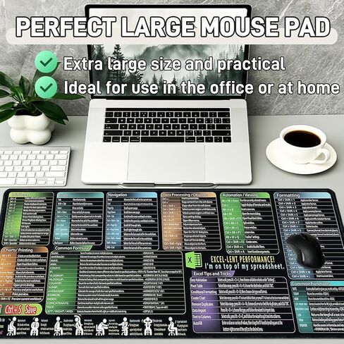 Excel/Word/Power Point/Computer Mouse pad, Large Excel Cheat Sheet Desk Pad, Over 210 Keyboard Shortcuts Mousepad, Non-Slip&Waterproof Desk mat(XL 31.5 x 11.8 in), Suitable for Office Use in Kuwait
