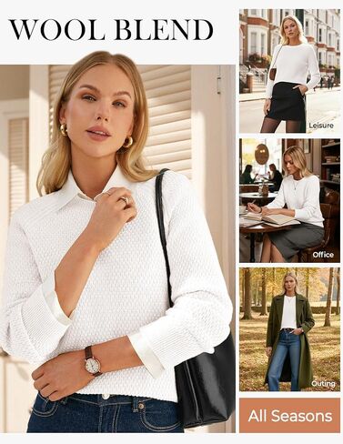 GRACE KARIN Women's Merino Wool Blend Sweater Fall Fashion 2025 Long Sleeve Crewneck Classic Business Casual Pullover in Saudi Arabia