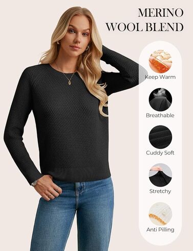 GRACE KARIN Women's Merino Wool Blend Sweater Fall Fashion 2025 Long Sleeve Crewneck Classic Business Casual Pullover in Saudi Arabia