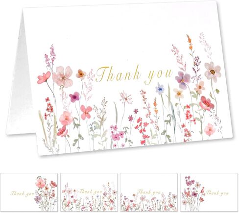 Thank You Cards with Envelopes & Stickers – 20-Pack Watercolor Floral Blank Note Cards, 4" x 6", Heavy 300gsm Cardstock for Weddings, Baby Showers & Business in Saudi Arabia