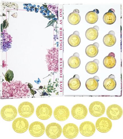 Tingku Gold Wedding Unity Coins مجموعة Arras de Boda Cermony Cermony Ceremony Arrhae Coin مع صندوق جمع الكتب - اللغة الإنجليزية in Kuwait