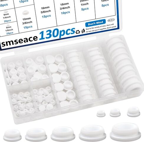 SMSEACE 130PCS Rubber Plugs 8-Sister 1 "3/4" 5/8 "1/2" 3/8 "5/16" 1/4 "1/5" أحجام متنوعة المقابس المطاطية للثقوب للأثاث والمكاتب والمطابخ in Kuwait