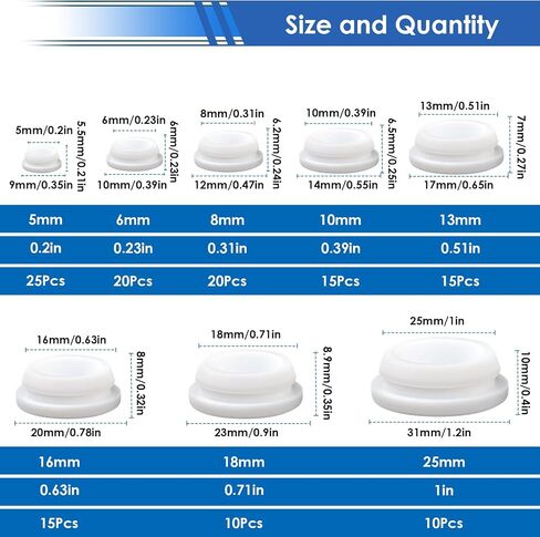 SMSEACE 130PCS Rubber Plugs 8-Sister 1 "3/4" 5/8 "1/2" 3/8 "5/16" 1/4 "1/5" أحجام متنوعة المقابس المطاطية للثقوب للأثاث والمكاتب والمطابخ in Kuwait