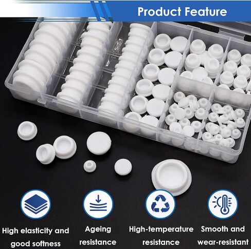 SMSEACE 130PCS Rubber Plugs 8-Sister 1 "3/4" 5/8 "1/2" 3/8 "5/16" 1/4 "1/5" أحجام متنوعة المقابس المطاطية للثقوب للأثاث والمكاتب والمطابخ in Kuwait