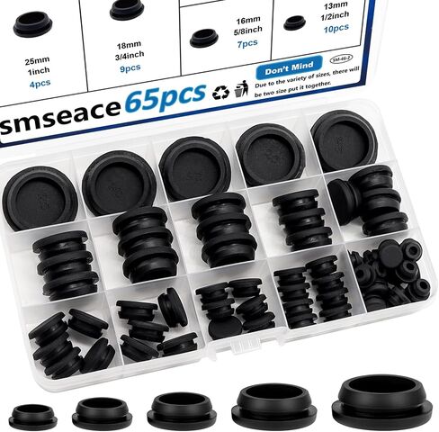 SMSEACE 130PCS Rubber Plugs 8-Sister 1 "3/4" 5/8 "1/2" 3/8 "5/16" 1/4 "1/5" أحجام متنوعة المقابس المطاطية للثقوب للأثاث والمكاتب والمطابخ in Kuwait