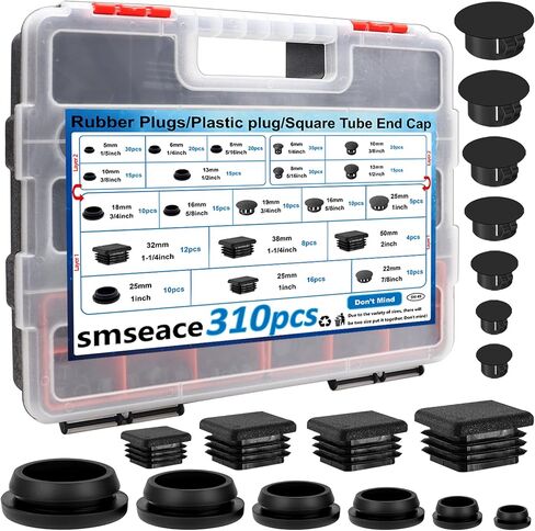 SMSEACE 130PCS Rubber Plugs 8-Sister 1 "3/4" 5/8 "1/2" 3/8 "5/16" 1/4 "1/5" أحجام متنوعة المقابس المطاطية للثقوب للأثاث والمكاتب والمطابخ in Kuwait