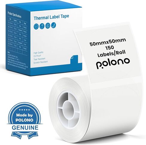 POLONO Thermal Labels for PM220S Label Maker, 2 inch (50mm) Round Thermal Label, Waterproof, Multi-Purpose Label Tape, 1 Roll of 150 Self-Adhesive Thermal Paper (White) in Kuwait