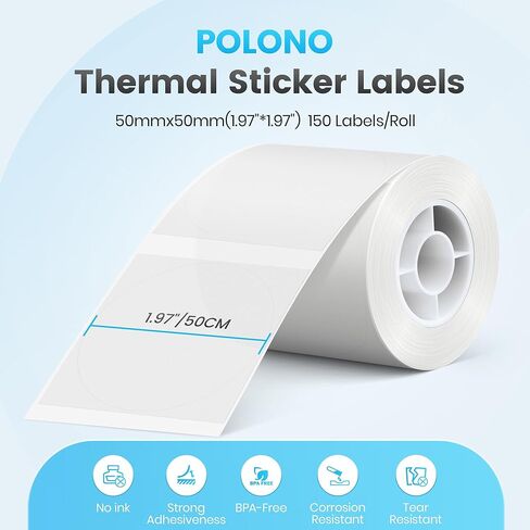 POLONO Thermal Labels for PM220S Label Maker, 2 inch (50mm) Round Thermal Label, Waterproof, Multi-Purpose Label Tape, 1 Roll of 150 Self-Adhesive Thermal Paper (White) in Kuwait