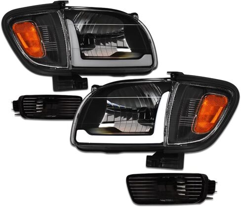 7422445773753 Compatible With 2001-2004 Toyota Tacoma Switchback Sequential LED Strip Bar Black Housing Headlights With Signal Bumper + Corner Lamps Amber Reflector 6-Pieces Design in Saudi Arabia