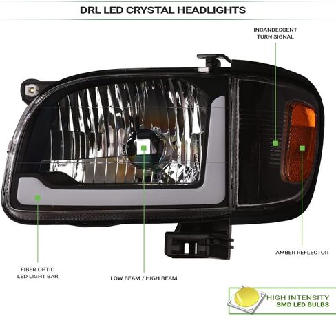 7422445773753 Compatible With 2001-2004 Toyota Tacoma Switchback Sequential LED Strip Bar Black Housing Headlights With Signal Bumper + Corner Lamps Amber Reflector 6-Pieces Design in Saudi Arabia