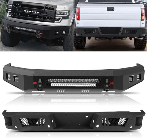 Rear Bumper fit for Ford F250 F350 Super Duty 2011-2016 Heavy Duty Rear Bumper w/LED Lights 2 D-Ring Step Plate Sensor Holes W/O Park Assist Sensor Cut-out Carbon Steel Powder-Coated Black in Saudi Arabia