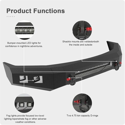 Rear Bumper fit for Ford F250 F350 Super Duty 2011-2016 Heavy Duty Rear Bumper w/LED Lights 2 D-Ring Step Plate Sensor Holes W/O Park Assist Sensor Cut-out Carbon Steel Powder-Coated Black in Saudi Arabia