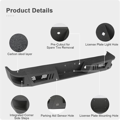 Rear Bumper fit for Ford F250 F350 Super Duty 2011-2016 Heavy Duty Rear Bumper w/LED Lights 2 D-Ring Step Plate Sensor Holes W/O Park Assist Sensor Cut-out Carbon Steel Powder-Coated Black in Saudi Arabia