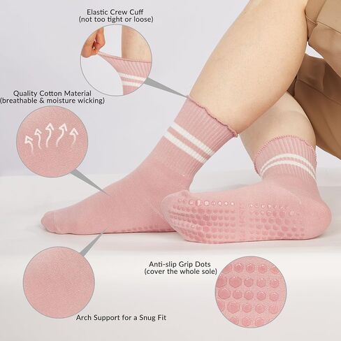 Benefeet Sox Pilates Socks Women Non-Slip Grip Ruffle Frilly Yoga Socks Slipper Sock for Barre Hospital Workout 5/6 Pair in Saudi Arabia