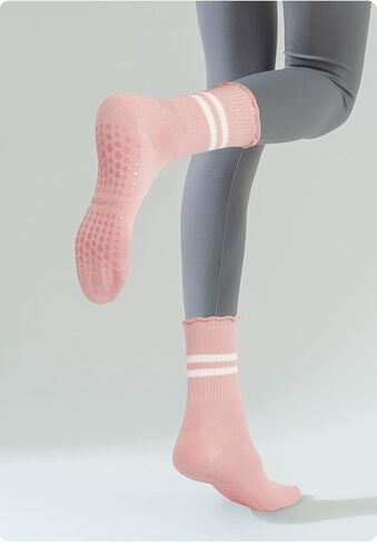 Benefeet Sox Pilates Socks Women Non-Slip Grip Ruffle Frilly Yoga Socks Slipper Sock for Barre Hospital Workout 5/6 Pair in Saudi Arabia