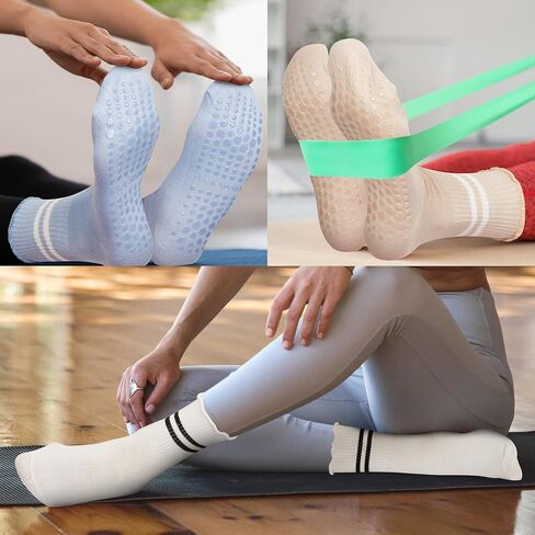 Benefeet Sox Pilates Socks Women Non-Slip Grip Ruffle Frilly Yoga Socks Slipper Sock for Barre Hospital Workout 5/6 Pair in Saudi Arabia