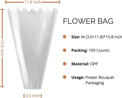 BBJ WRAPS Clear Flower Bags For Bouquets Waterproof And Durable Bouquet Sleeves For Florists, Flower Cellophane Bags For Florist Arrangements Supplies, 9x2.6x16 Inch, 100 Counts（S in Saudi Arabia