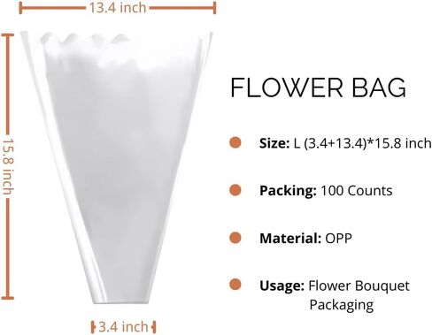 BBJ WRAPS Clear Flower Bags For Bouquets Waterproof And Durable Bouquet Sleeves For Florists, Flower Cellophane Bags For Florist Arrangements Supplies, 9x2.6x16 Inch, 100 Counts（S in Saudi Arabia