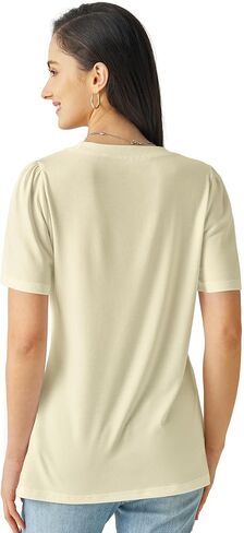 Women Short Sleeve Shirts 2025 Pleated Summer Fashion Tops Loose Fit Crew Neck Casual T-Shirts Vacation Outfits in Kuwait