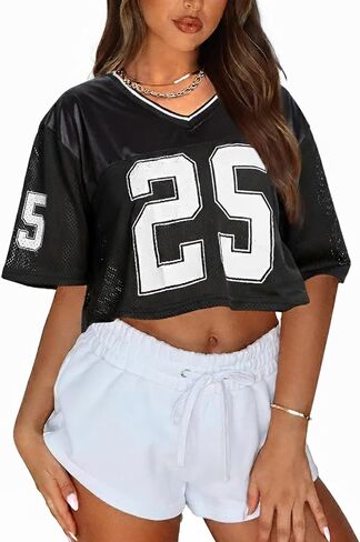 Women Jersey Shirts Cropped Graphic Tees Cute Y2k Crop Top Football Shirts Streetwear in Kuwait