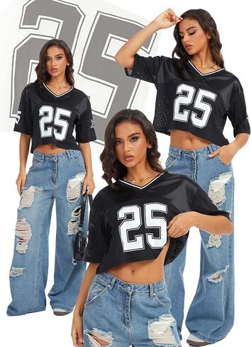 Women Jersey Shirts Cropped Graphic Tees Cute Y2k Crop Top Football Shirts Streetwear in Kuwait