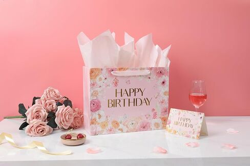 Daniube 16.5 "مجموعة هدايا عيد ميلاد سعيدة كبيرة الزهرة البرية مع مقابض ، بطاقة تحية ، أوراق الأنسجة لتصميم الأزهار النساء الفتيات (1pcs). in Kuwait