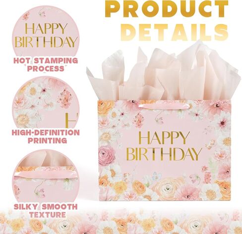 Daniube 16.5 "مجموعة هدايا عيد ميلاد سعيدة كبيرة الزهرة البرية مع مقابض ، بطاقة تحية ، أوراق الأنسجة لتصميم الأزهار النساء الفتيات (1pcs). in Kuwait