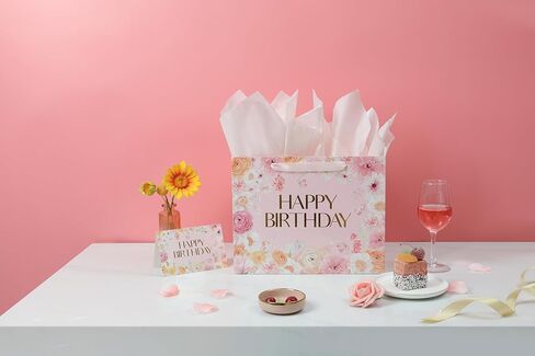 Daniube 16.5 "مجموعة هدايا عيد ميلاد سعيدة كبيرة الزهرة البرية مع مقابض ، بطاقة تحية ، أوراق الأنسجة لتصميم الأزهار النساء الفتيات (1pcs). in Kuwait