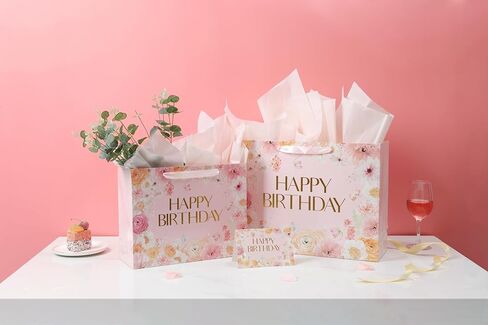 Daniube 16.5 "مجموعة هدايا عيد ميلاد سعيدة كبيرة الزهرة البرية مع مقابض ، بطاقة تحية ، أوراق الأنسجة لتصميم الأزهار النساء الفتيات (1pcs). in Kuwait