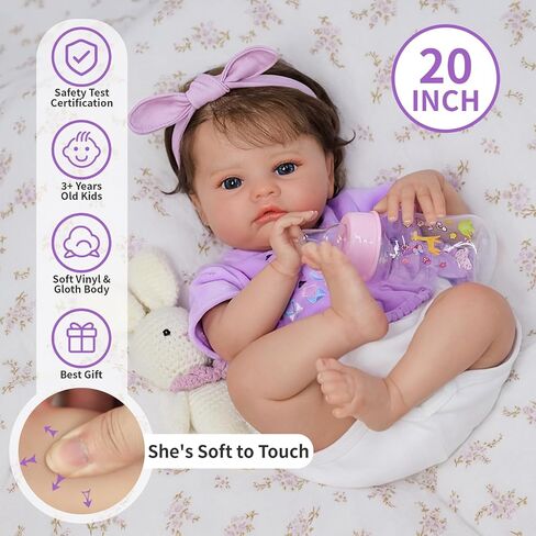 SCOM Lifelike Reborn Baby Dolls - 20 Inch Realistic-Newborn Baby Doll Girl Real Life Baby Dolls with Soft Weighted Body, Poseable Real Baby Reborn Gift Toy for 3+ Years Old Kids in Saudi Arabia