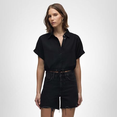 HUDSON womens Drawstring Button Down Short Sleeve Shirt in Saudi Arabia