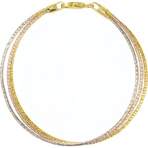 925 Sterling Silver Tri-color Stackable Bracelet for Women | Silver, Gold&Rose Gold Plated 3-Strand Diamond-Cut Link Chain | Trendy Dainty Layered Bracelets | Gift for Her, Birthday, Christmas, Valentine's Day in Saudi Arabia