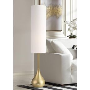 Possini Euro Design Mid Century Modern Retro Floor Lamp Standing 62" Tall Dark Bronze Metal Droplet Off-White Cotton Cylinder Shade Decor for Living Room Reading House Bedroom Home in Saudi Arabia