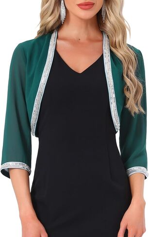 Women's Evening Shrug Sequin Beaded Open Front Cocktail Formal Bolero in Saudi Arabia