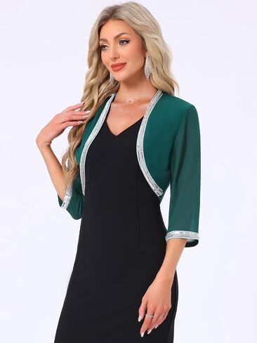 Women's Evening Shrug Sequin Beaded Open Front Cocktail Formal Bolero in Saudi Arabia