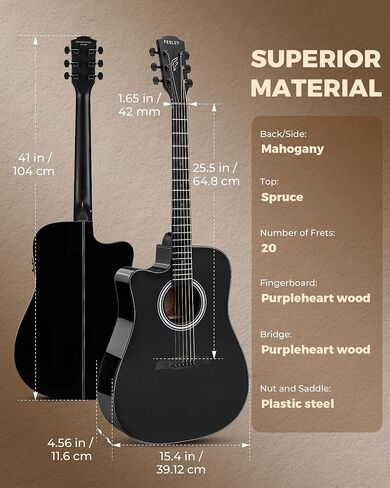 طقم الغيتار الكهربائي الصوتي: 41 بوصة كاملة الحجم 6 غيتار صوتية كوتاواي للبالغين المبتدئين ، Guitarra Electroacústica مع سلسلة من الصلب ، EQ مدمج ، حقيبة GIG ، CAPO ، حزام ، اختيارات in Kuwait