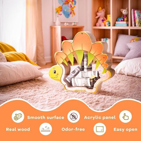 بنك الخنزير الخشبي للديناصورات للأطفال ، صندوق أموال أطفال غير قابل للكسر مع ملصقات رسائل ، بنك أموال نقد خشبي لطيف ، هدية عيد ميلاد مالية شخصية ، تعليمية للفتيان ، كبيرة in Kuwait