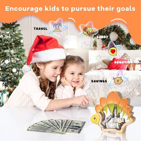 بنك الخنزير الخشبي للديناصورات للأطفال ، صندوق أموال أطفال غير قابل للكسر مع ملصقات رسائل ، بنك أموال نقد خشبي لطيف ، هدية عيد ميلاد مالية شخصية ، تعليمية للفتيان ، كبيرة in Kuwait