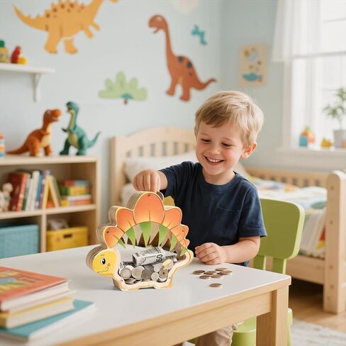 بنك الخنزير الخشبي للديناصورات للأطفال ، صندوق أموال أطفال غير قابل للكسر مع ملصقات رسائل ، بنك أموال نقد خشبي لطيف ، هدية عيد ميلاد مالية شخصية ، تعليمية للفتيان ، كبيرة in Kuwait