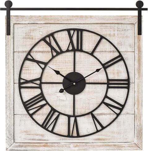 Large Farmhouse Wall Clock – 24 Inch Square Rustic Wooden Clock with Decorative Reversible Wooden Sign, Perfect for Any Space and Ideal Gift in Saudi Arabia
