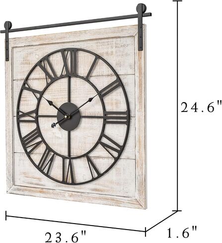 Large Farmhouse Wall Clock – 24 Inch Square Rustic Wooden Clock with Decorative Reversible Wooden Sign, Perfect for Any Space and Ideal Gift in Saudi Arabia