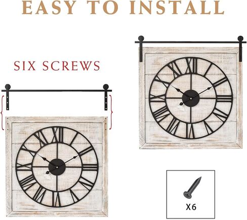 Large Farmhouse Wall Clock – 24 Inch Square Rustic Wooden Clock with Decorative Reversible Wooden Sign, Perfect for Any Space and Ideal Gift in Saudi Arabia